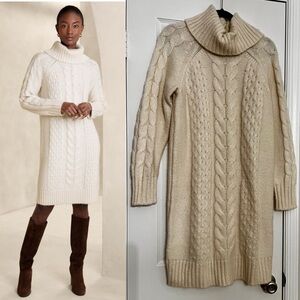Cable Knee-Length Sweater Dress- Cream-Sz M Banana Republic Factory